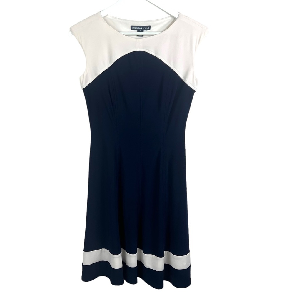 AMERICAN LIVING Two Tone Stripe Sleeveless Pullover Dress Nautical Coastal Size4